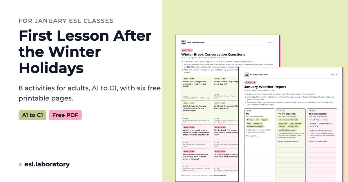 First Lesson After Winter Holidays: 8 ESL Activities (PDF) | ESL LAB